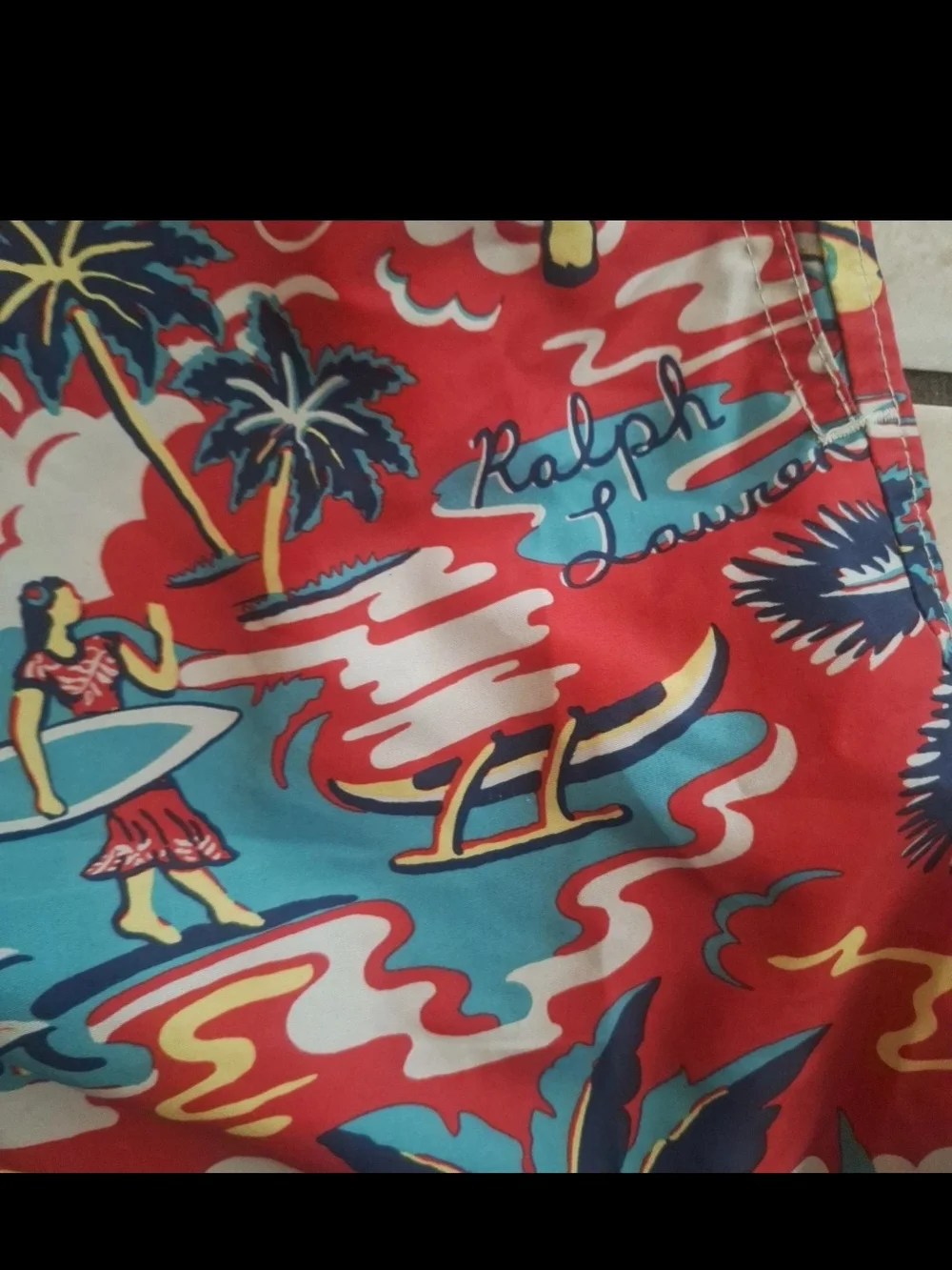 Polo Ralph Lauren Swim Trunks Mens Large Red Aloha Hawaiian Surfer Print Shorts